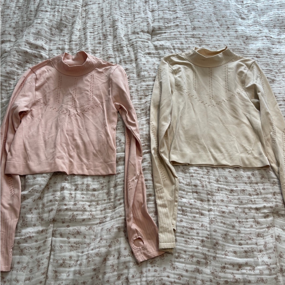 Pink and Cream mock neck crop tops